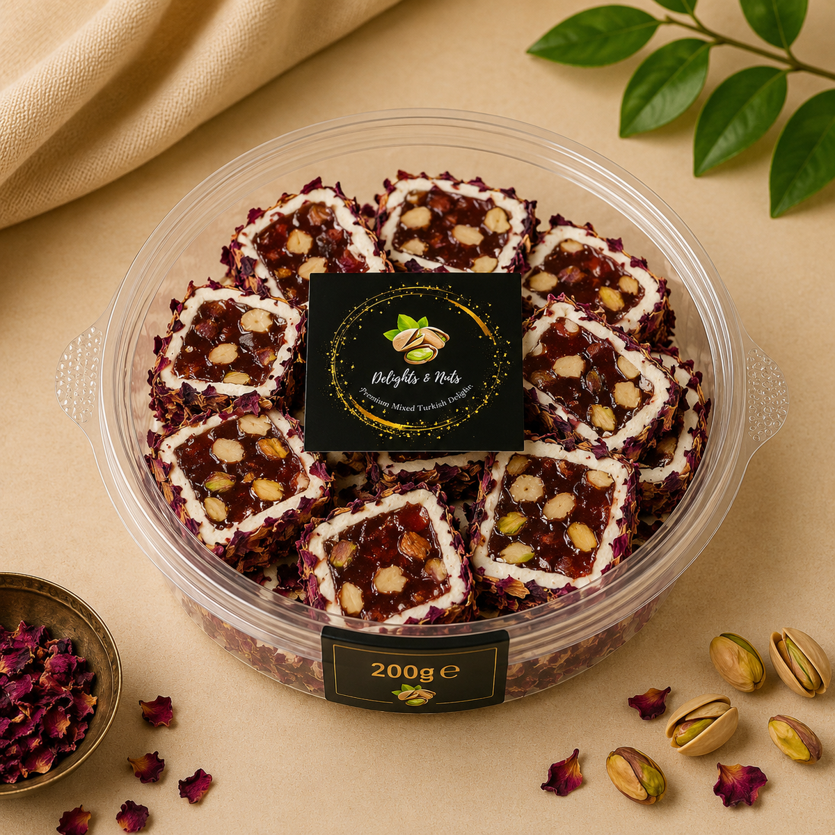 Mixed Nuts Rose Petal Turkish Delight – 200g