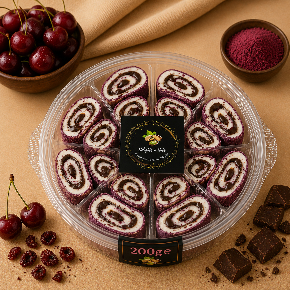Luscious Sour Cherry Chocolate Soft Nougat Turkish Delight – 200g