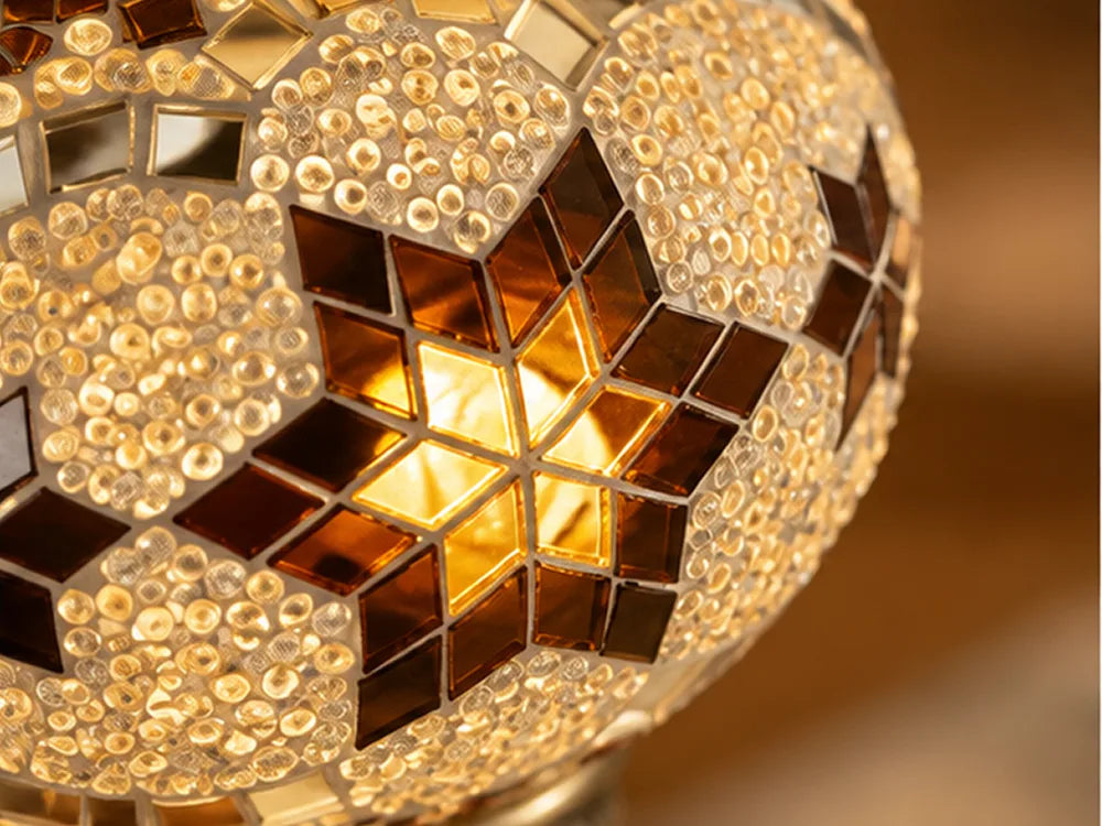 Close view of Desert lamp glass and bead pattern