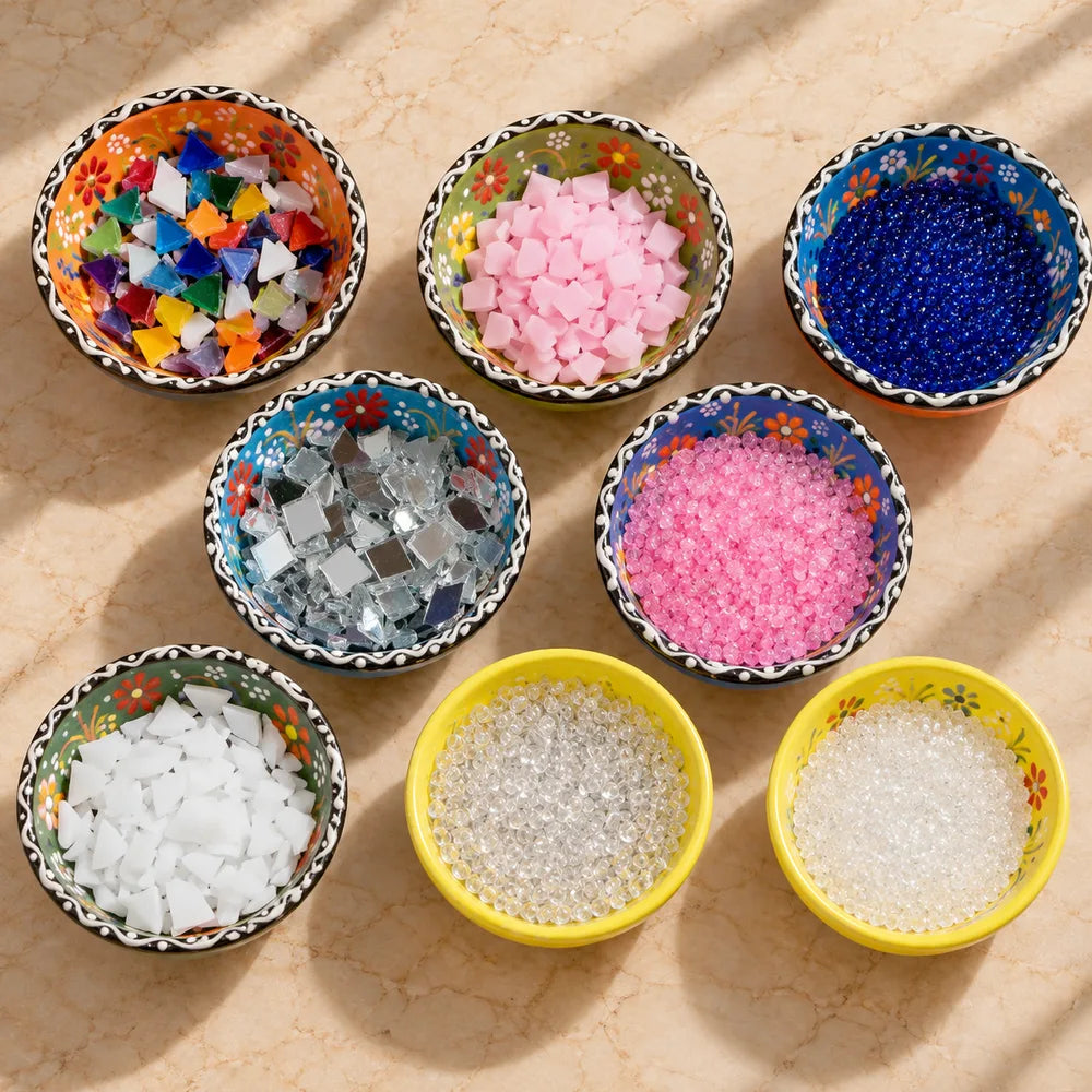 Colourful mosaic glass pieces for creative projects