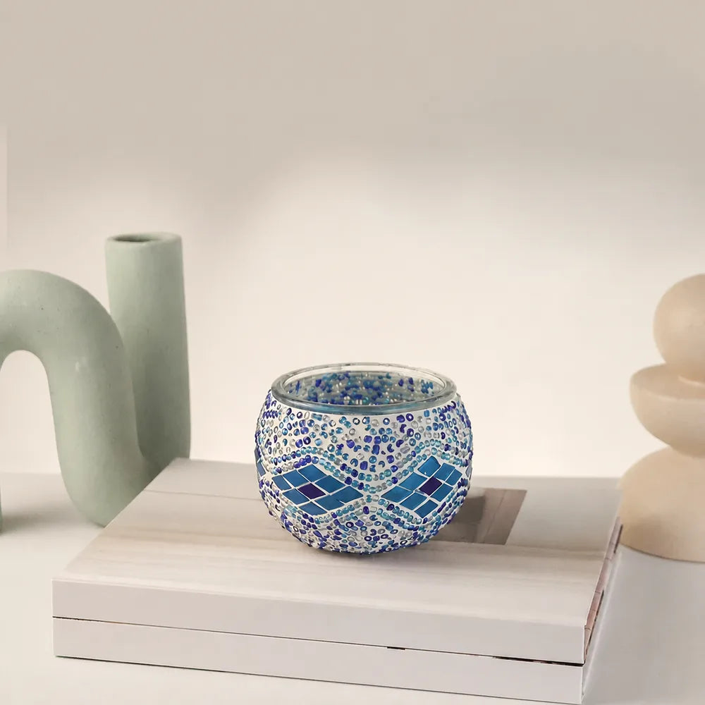 Blue and white Turkish mosaic candle holder
