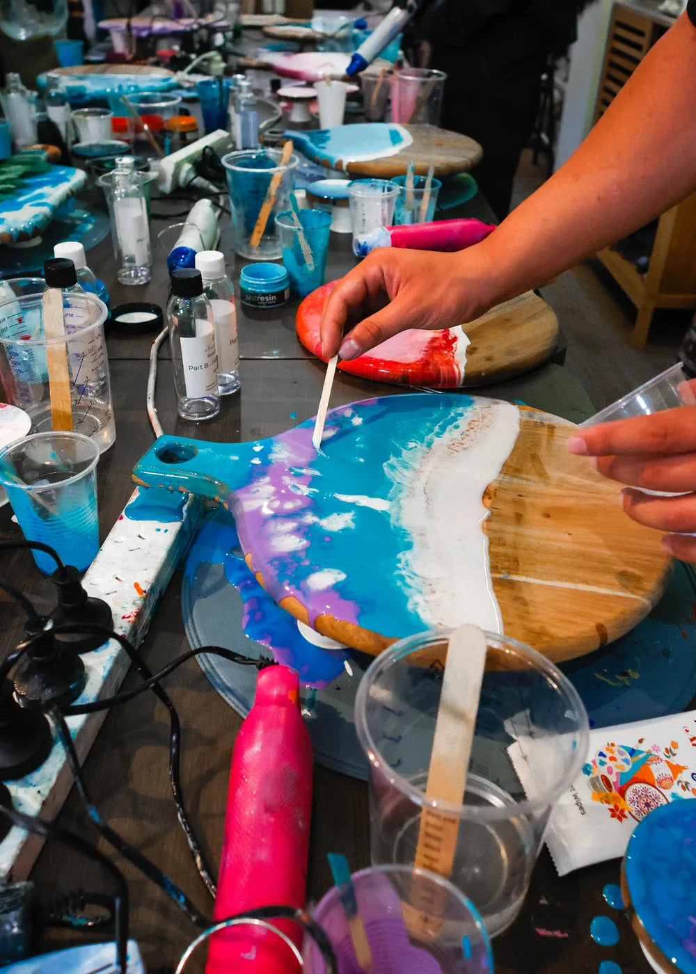 Adding colourful resin to a wooden project