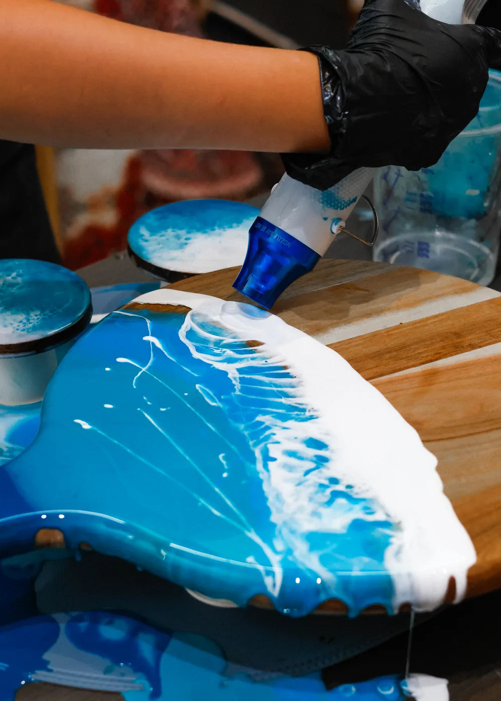 Creating flowing white and blue resin detail